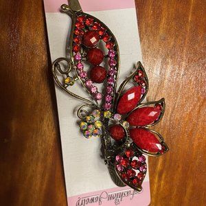 Vintage Girls Crystal  Barrette Clip Hairpin-Red